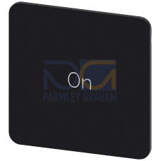 Labeling plate for snapping on or gluing on label holder, Label size 27x27 mm, black label, white font, with inscription: On