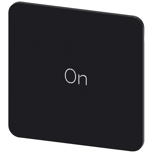 Labeling plate for snapping on or gluing on label holder, Label size 27x27 mm, black label, white font, with inscription: On