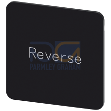 Labeling plate for snapping on or gluing on label holder, Label size 27x27 mm, black label, white font, with inscription: Reverse