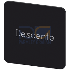 Labeling plate for snapping on or gluing on label holder, Label size 27x27 mm, black label, white font, with inscription: Descente