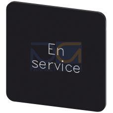 Labeling plate for snapping on or gluing on label holder, Label size 27x27 mm, black label, white font, with inscription: En Service