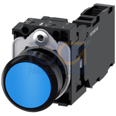 Pushbutton, 22 mm, round, plastic, blue, pushbutton, flat, momentary contact type, with holder 1 NO+1 NC, screw terminal,