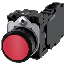 Pushbutton, 22 mm, round, plastic, red, pushbutton, flat, momentary contact type, with holder 1 NO+1 NC, screw terminal,