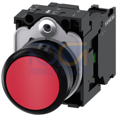 Pushbutton, 22 mm, round, plastic, red, pushbutton, flat, momentary contact type, with holder 1 NO, screw terminal, with laser labeling, inscriptio...