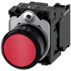 Pushbutton, 22 mm, round, plastic, red, pushbutton, flat, momentary contact type, with holder 1 NO,