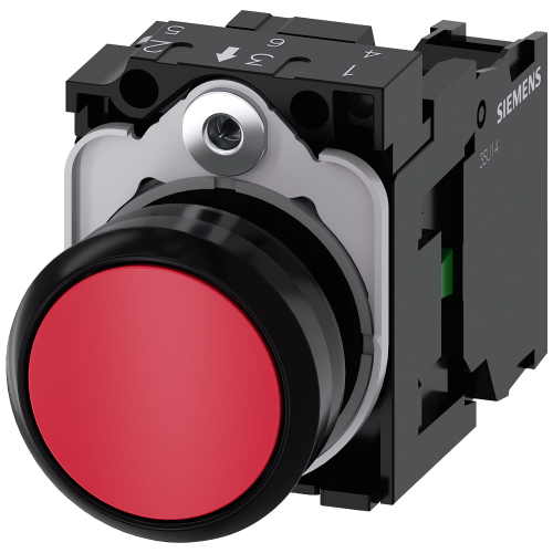 Pushbutton, 22 mm, round, plastic, red, pushbutton, flat, momentary contact type, with holder 1 NO,