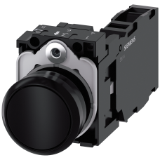 Pushbutton, 22 mm, round, plastic, black, pushbutton, flat, momentary contact type, with holder 1 NO