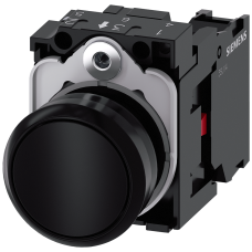 Pushbutton, 22 mm, round, plastic, black, pushbutton, flat, momentary contact type, with holder 1 NC