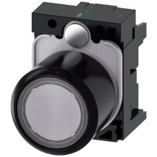 Pushbutton, compact, with extended stroke (12 mm), 22 mm, round, plastic, clear, pushbutton, flat, momentary contact type, with holder