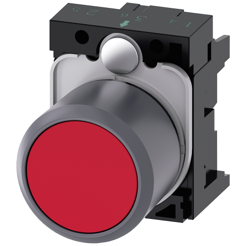 Pushbutton, 22 mm, round, plastic with metal front ring, red, button