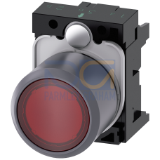 Pushbutton illuminated 22 m round metal front ring red transparent button