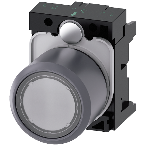 Pushbutton, illuminated, 22 mm, round, metal front ring, clear, button