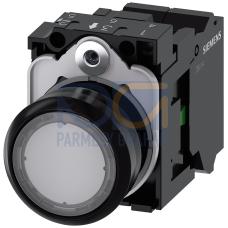 Illuminated pushbutton, 22 mm, round, plastic, clear, pushbutton, flat, momentary contact type, with holder, 1NO, LED module with integrated LED 24...