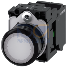 Illuminated pushbutton, 22 mm, round, plastic, white, pushbutton, flat, momentary contact type, with holder, 1NO, LED module with integrated LED 24...