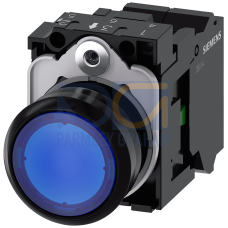 Illuminated pushbutton, 22 mm, round, plastic, blue, pushbutton, flat, momentary contact type, with holder, 1NO, LED module with integrated LED 24 ...