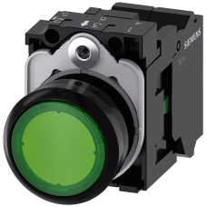 Pushbutton, illuminated, 22 mm, round, plastic, green, 1 NO, 230 V AC