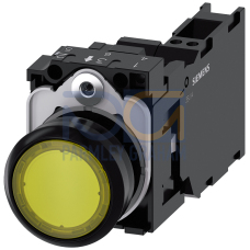 Pushbutton, illuminated, 22 mm, round, plastic, yellow, 1 NO + 1 NC, 24 V AC/DC