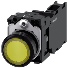 Pushbutton, illuminated, 22 mm, round, plastic, yellow, 1 NO + 1 NC, 24 V AC/DC
