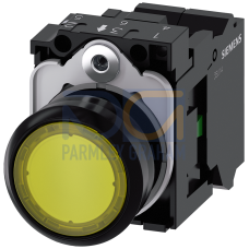 Illuminated pushbutton, 22 mm, round, plastic, yellow, pushbutton, flat, momentary contact type, wit