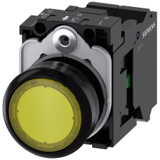 Illuminated pushbutton, 22 mm, round, plastic, yellow, pushbutton, flat, momentary contact type, wit