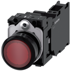 Pushbutton, illuminated, 22 mm, round, plastic, red, 1 NO + 1 NC, 230 V AC