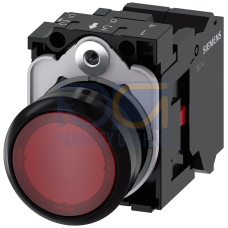 Pushbutton, illuminated, 22 mm, round, plastic, red, 1 NC, 230 V AC