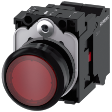 Pushbutton, illuminated, 22 mm, round, plastic, red, 1 NC, 230 V AC