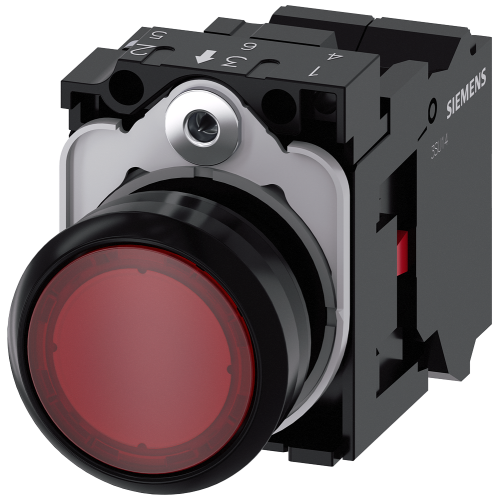 Pushbutton, illuminated, 22 mm, round, plastic, red, 1 NC, 230 V AC