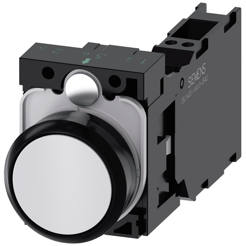 Pushbutton, 22 mm, round, plastic, white, pushbutton, flat, momentary contact type, with holder 1 NO+1 NC, spring-type terminal,