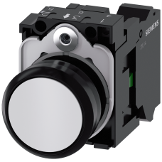 Pushbutton, 22 mm, round, plastic, white, pushbutton, flat, momentary contact type, with holder 1 NO