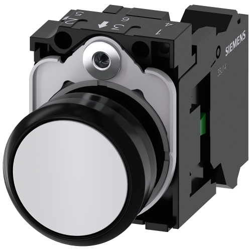 Pushbutton, 22 mm, round, plastic, white, pushbutton, flat, momentary contact type, with holder 1 NO, spring-type terminal, with laser labeling, up...