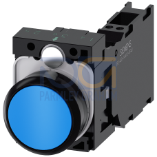 Pushbutton, 22 mm, round, plastic, blue, pushbutton, flat, momentary contact type, with holder 1 NO+1 NC, spring-type terminal,