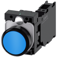 Pushbutton, 22 mm, round, plastic, blue, pushbutton, flat, momentary contact type, with holder 1 NO+1 NC, spring-type terminal,