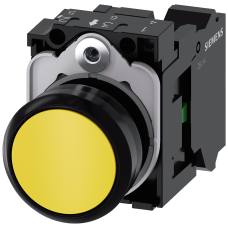 Pushbutton, 22 mm, round, plastic, yellow, pushbutton, flat, momentary contact type, with holder 1 N