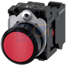 Pushbutton, 22 mm, round, plastic, red, pushbutton, flat, momentary contact type, with holder 1 NC, spring-type terminal, with laser labeling, symb...