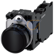 Pushbutton, 22 mm, round, plastic, black, pushbutton, flat, momentary contact type, with holder 1 NO+1 NC, spring-type terminal,