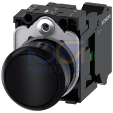 Pushbutton, 22 mm, round, plastic, black, pushbutton, flat, momentary contact type, with holder 1 NO, spring-type terminal, with laser labeling, up...