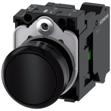 Pushbutton, 22 mm, round, plastic, black, pushbutton, flat, momentary contact type, with holder 1 NO