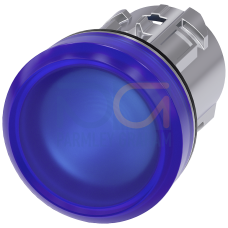 Indicator lights, 22 mm, round, metal, shiny, blue, lens, smooth, with laser labeling, inscription or symbol Customer-specific selection with SIRIU...