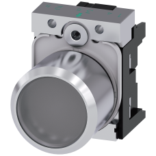 Pushbutton, compact, with extended stroke (12 mm), 22 mm, round, metal, clear, pushbutton, flat, momentary contact type, with holder