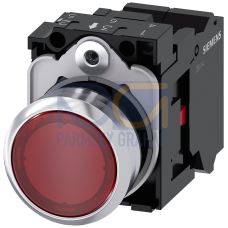 Illuminated pushbutton, 22 mm, round, metal, shiny, red, pushbutton, flat, momentary contact type, with holder, 1NC, LED module with integrated LED...