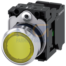 Illuminated pushbutton, 22 mm, round, metal, shiny, yellow, pushbutton, flat, momentary contact type