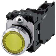Pushbutton, illuminated, 22 mm, round, metal, high gloss, yellow, button, 1 NO + 1 NC