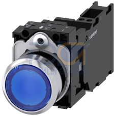 Pushbutton, illuminated, 22 mm, round, metal, high gloss, blue, button, 1 NO + 1 NC