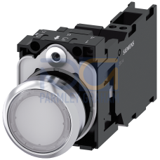 Pushbutton, illuminated, 22 mm, round, metal, high gloss, white, 1 NO + 1 NC