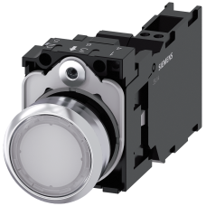 Pushbutton, illuminated, 22 mm, round, metal, high gloss, white, button, 1 NO + 1 NC