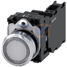 Pushbutton, illuminated, 22 mm, round, metal, high gloss, clear, button, 1 NO + 1 NC