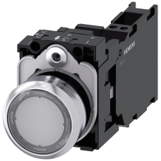 Pushbutton, illuminated, 22 mm, round, metal, high gloss, clear, button, 1 NO + 1 NC