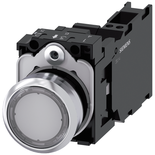 Pushbutton, illuminated, 22 mm, round, metal, high gloss, clear, button, 1 NO + 1 NC