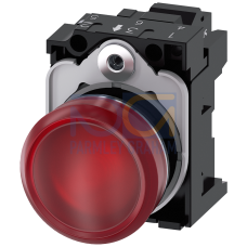 Indicator lights, 22 mm, round, metal, shiny, red, lens, smooth, with holder, LED module with integrated LED 24 V AC/DC, spring-type terminal, with...